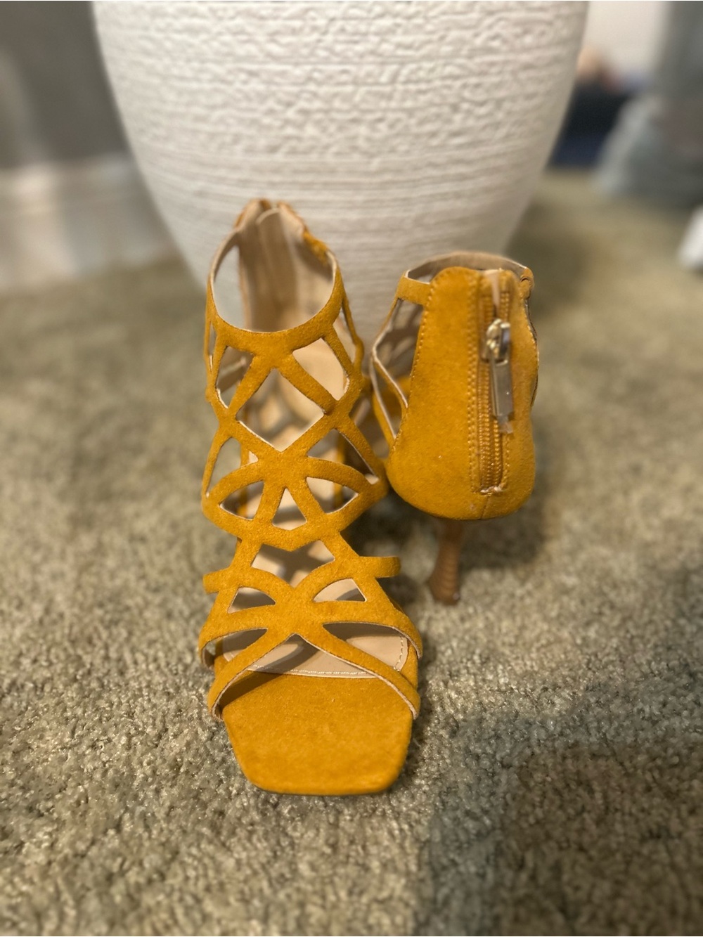 Carlos by Carlos Santana Mustard Yellow Suede Strappy High Heel Sandals
